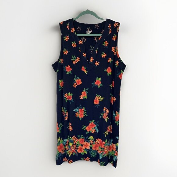 Lands End Floral Tank Dress Sleeveless Navy‎ Orange Tropical Cruise Resort - Picture 1 of 8